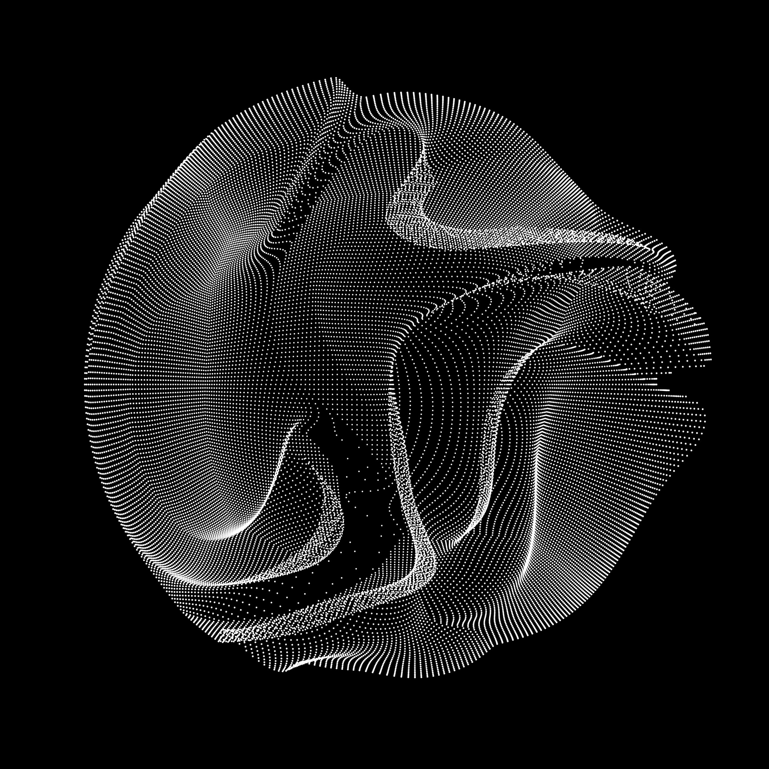 Abstract vector white mesh on dark background. Futuristic style card. Elegant background for business presentations. Corrupted point sphere. Chaos aesthetics.